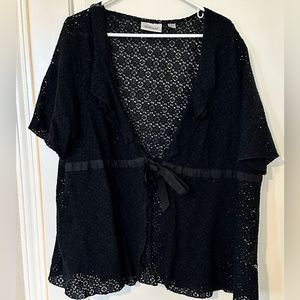 Avenue plus size crochet cardigan with ribbon tie